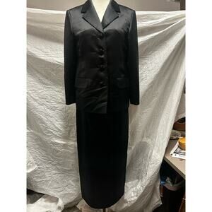 Vintage Black Silk Blazer And Long Skirt with Shiny Buttons and No Tags
